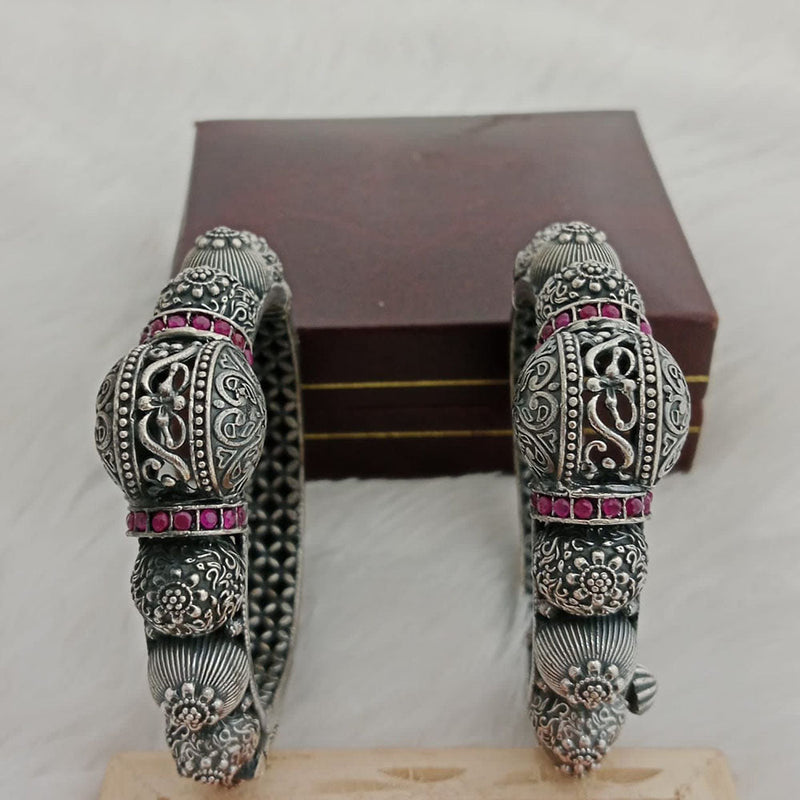 Shagna Oxidised Plated Pota Stone Openable Bangles Set