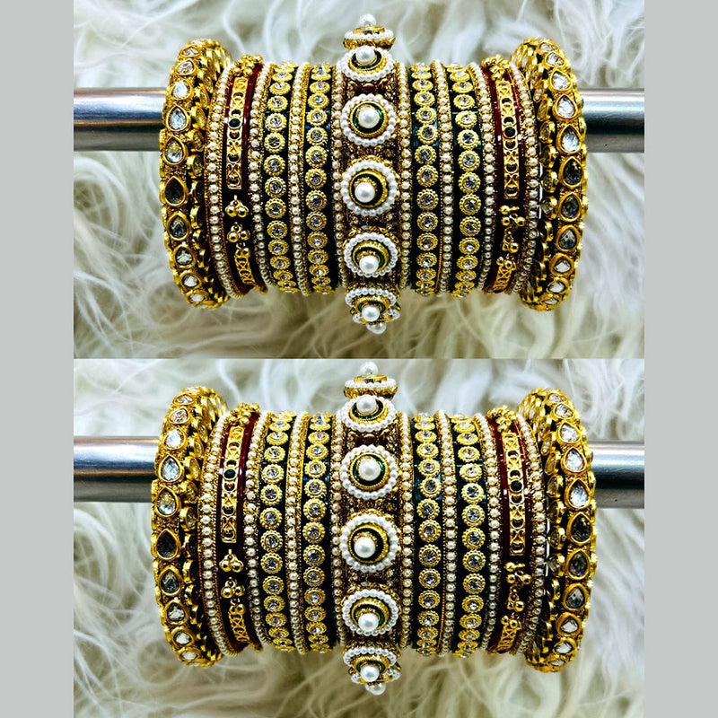 Shagna Antique Gold Austrian Stone Bangles Set