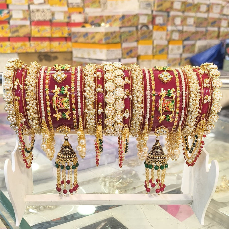 Shagna Gold Plated Pearl And Acrylic Bridal Chura