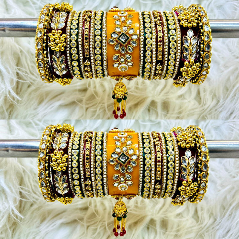 Shagna Antique Gold Austrian Stone And Kundan Bangles Set