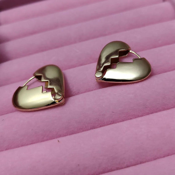 Shagna Gold Plated Heart Broken Shape Stud Earrings