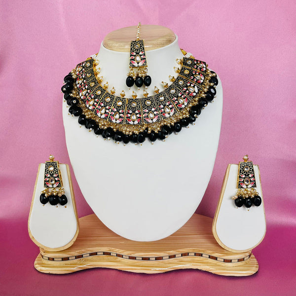 Shagna Gold Plated Kundan And Meenakari Choker Necklace Set