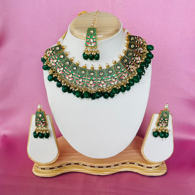 Shagna Gold Plated Kundan And Meenakari Choker Necklace Set