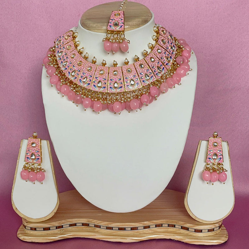 Shagna Gold Plated Kundan And Meenakari Choker Necklace Set