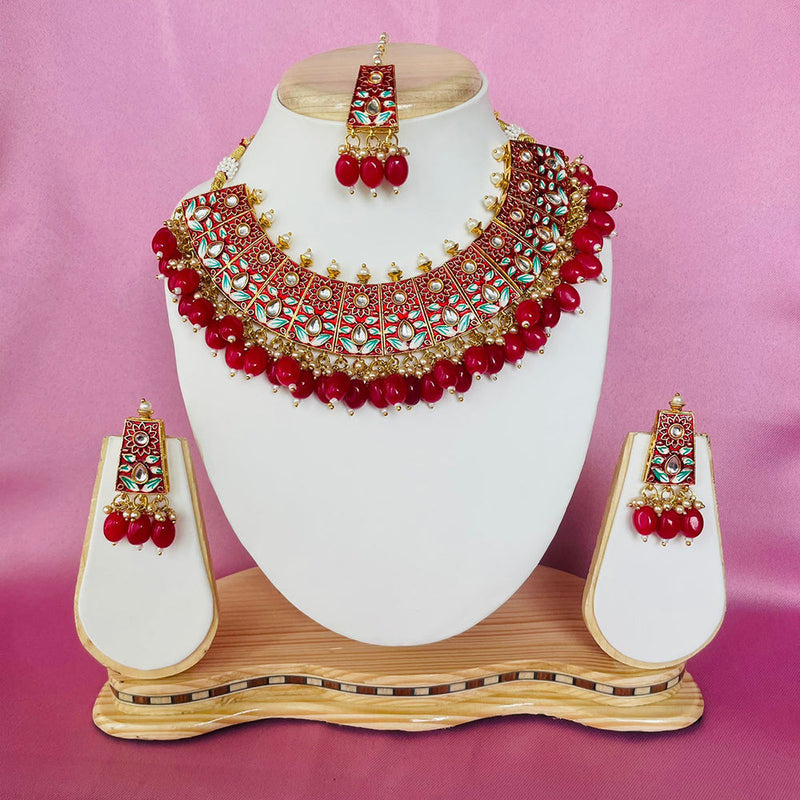 Shagna Gold Plated Kundan And Meenakari Choker Necklace Set