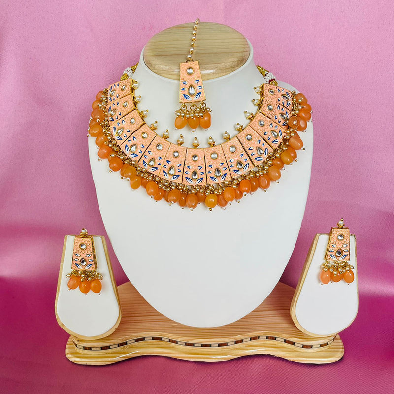 Shagna Gold Plated Kundan And Meenakari Choker Necklace Set