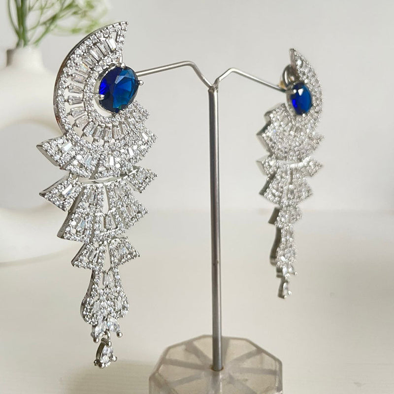 Shagna Silver Plated AD Stone Dangler Earrings