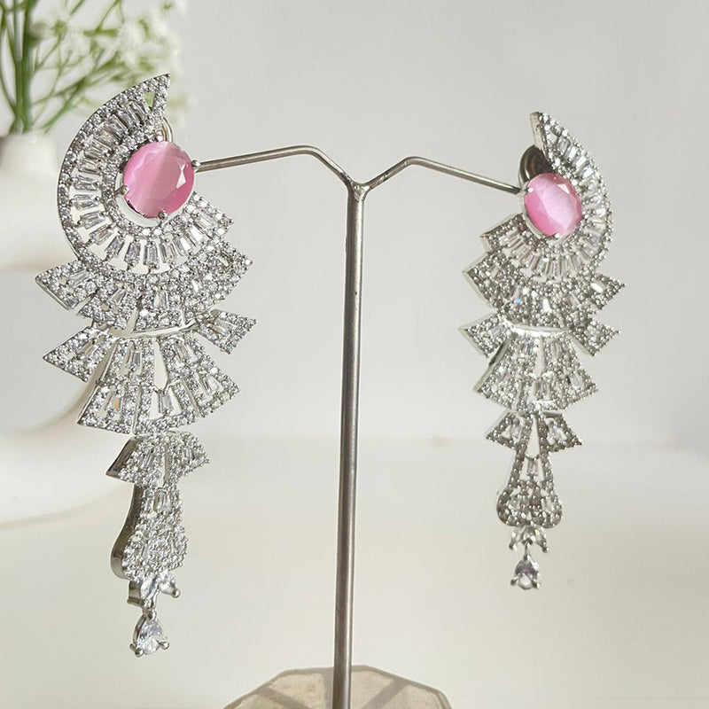 Shagna Silver Plated AD Stone Dangler Earrings