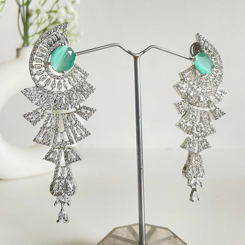 Shagna Silver Plated AD Stone Dangler Earrings