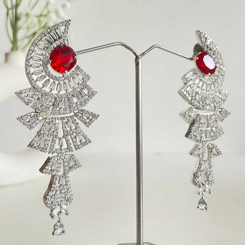 Shagna Silver Plated AD Stone Dangler Earrings