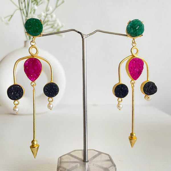 Shagna Gold Plated Druzy Stone Dangler Earrings