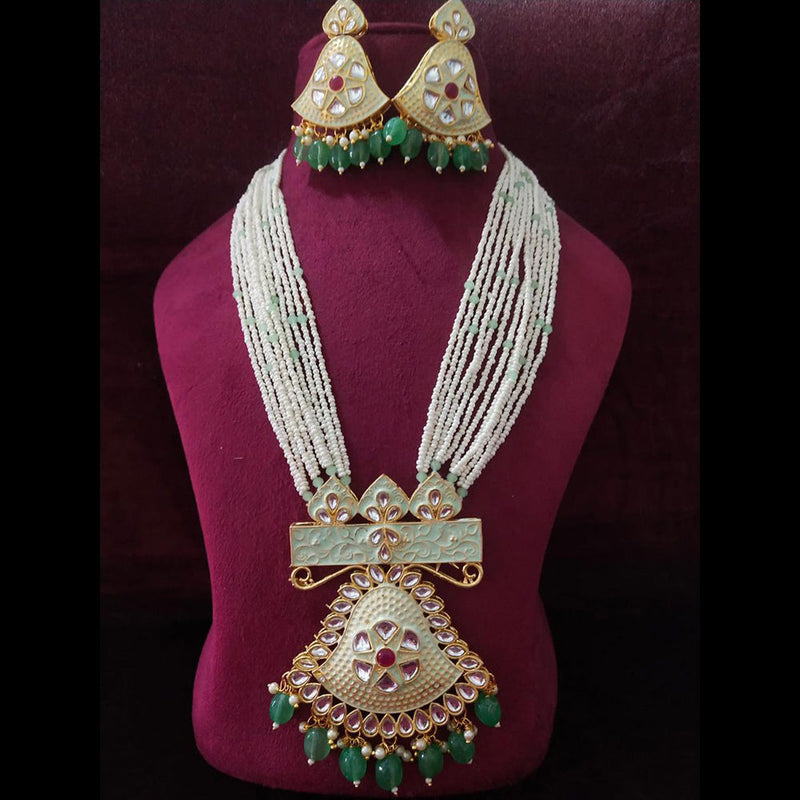 Shagna Gold Plated Kundan Stone And Pearl Long Necklace Set