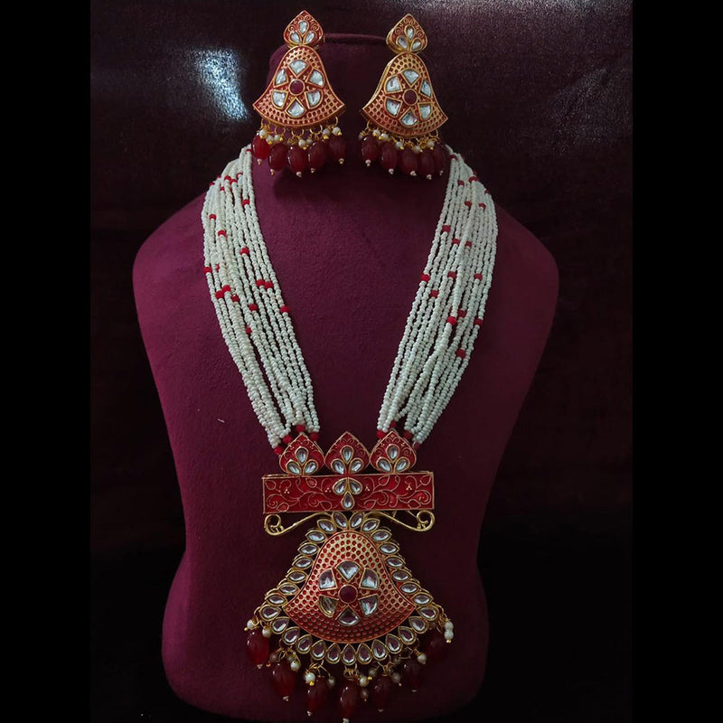 Shagna Gold Plated Kundan Stone And Pearl Long Necklace Set