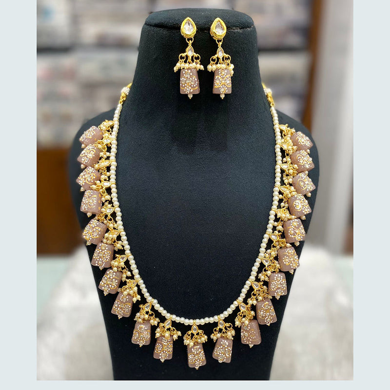 Shagna Gold Plated Kundan Stone Pearl And Beads Long Necklace Set