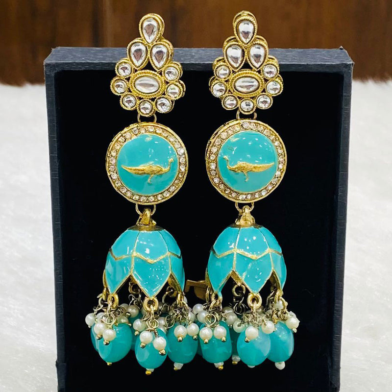 Shagna Gold Plated Kundan Stone And Beads Jhumki Earrings