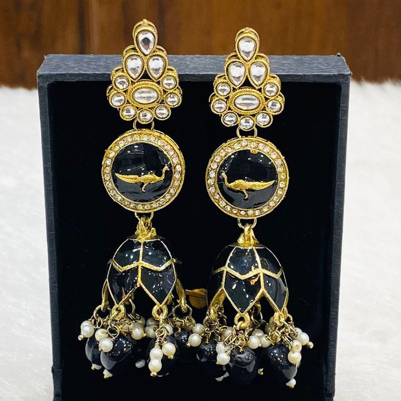 Shagna Gold Plated Kundan Stone And Beads Jhumki Earrings