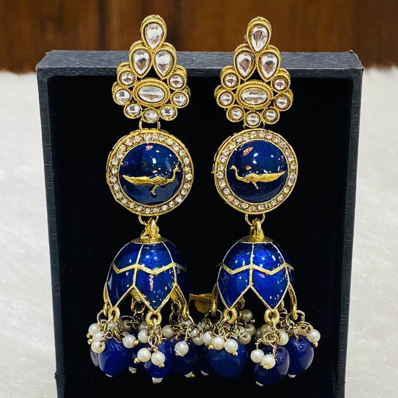 Shagna Gold Plated Kundan Stone And Beads Jhumki Earrings