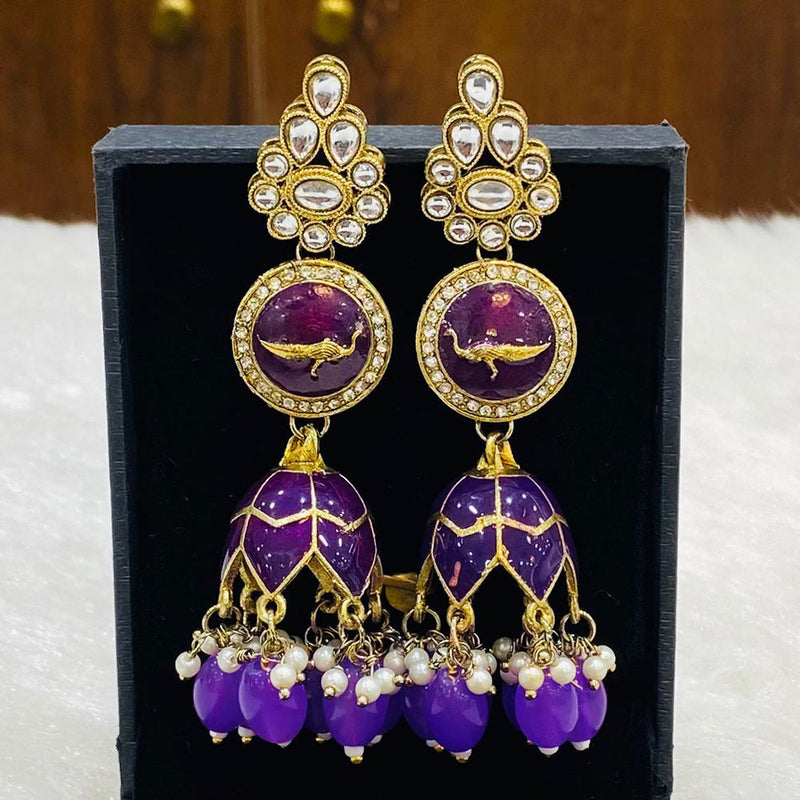 Shagna Gold Plated Kundan Stone And Beads Jhumki Earrings