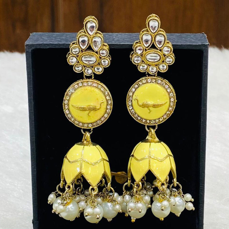 Shagna Gold Plated Kundan Stone And Beads Jhumki Earrings