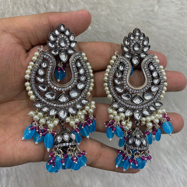 Shagna Oxidised Plated Kundan Stone Pearl And Beads Dangler Earrings