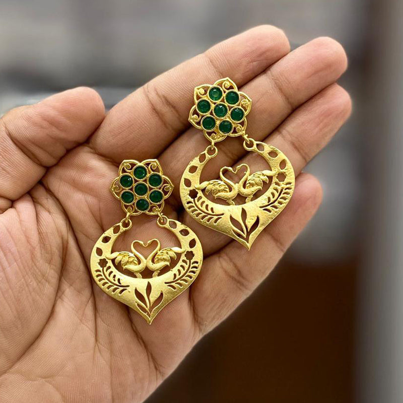 Shagna Gold Plated Pota Stone Dangler Earrings