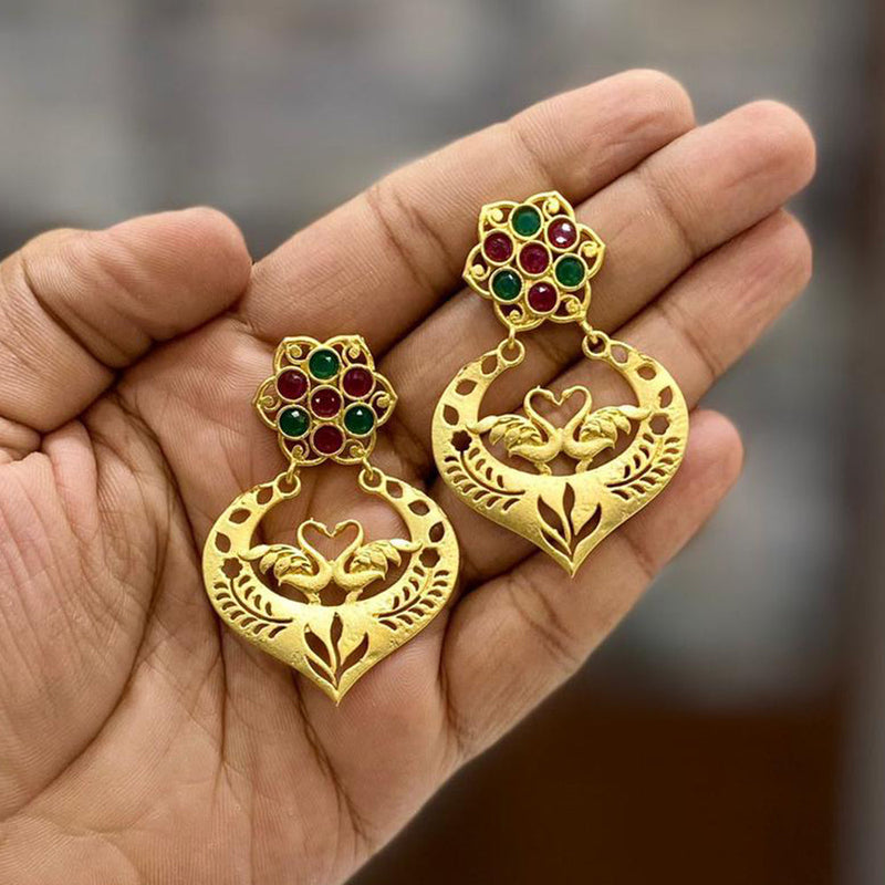 Shagna Gold Plated Pota Stone Dangler Earrings