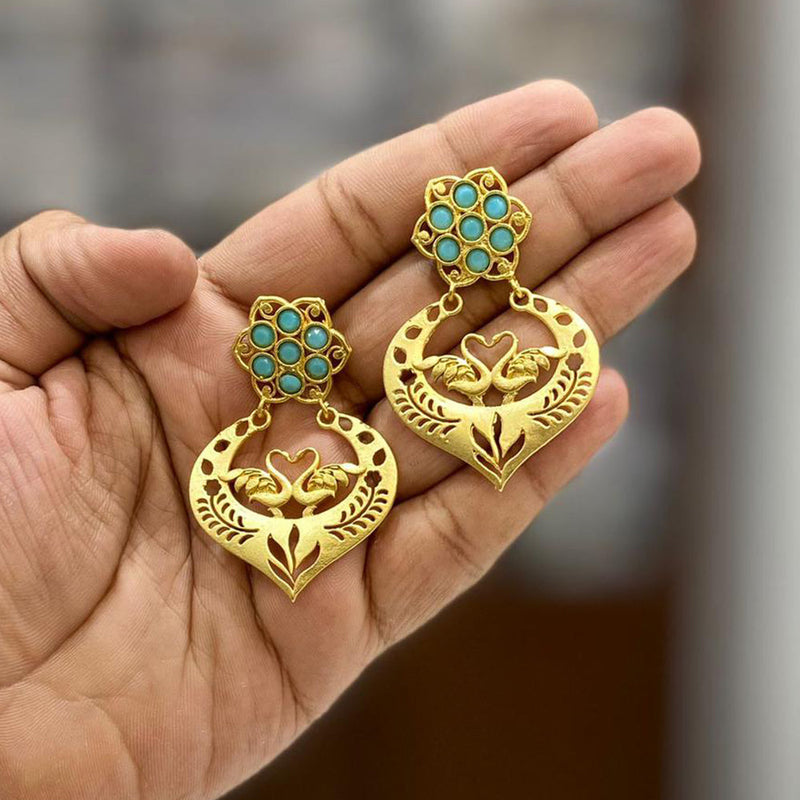 Shagna Gold Plated Pota Stone Dangler Earrings