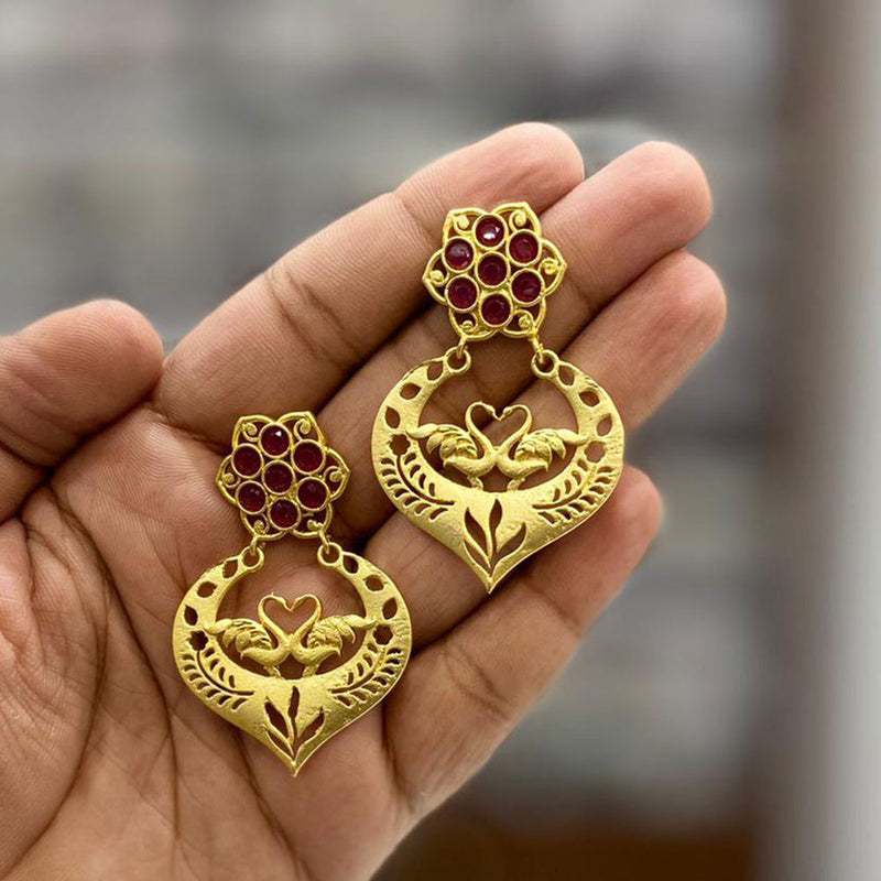 Shagna Gold Plated Pota Stone Dangler Earrings