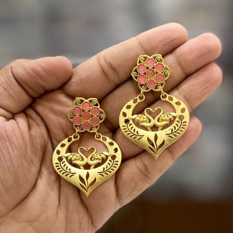 Shagna Gold Plated Pota Stone Dangler Earrings