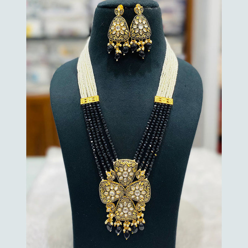 Shagna Gold Plated Kundan Stone And Beads Long Necklace Set