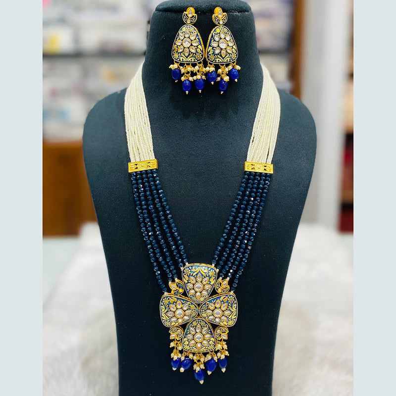 Shagna Gold Plated Kundan Stone And Beads Long Necklace Set