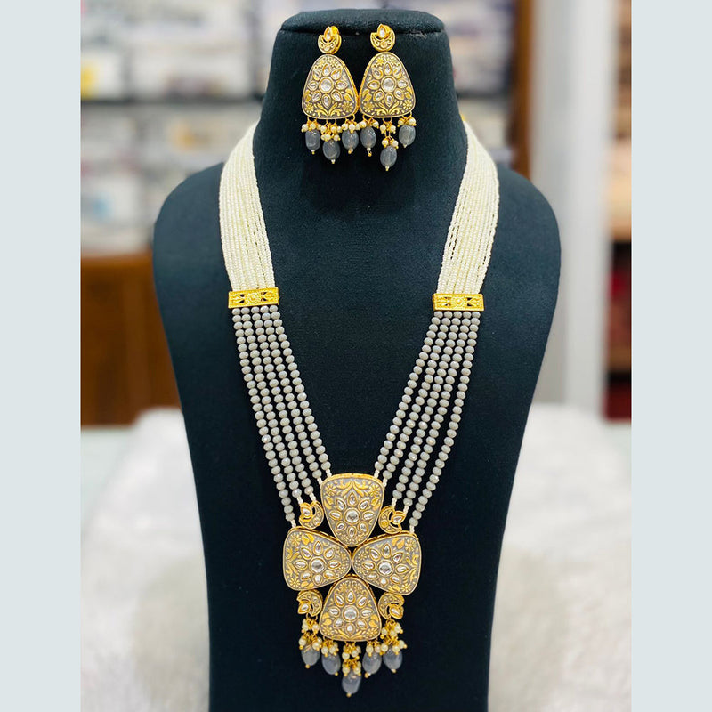 Shagna Gold Plated Kundan Stone And Beads Long Necklace Set