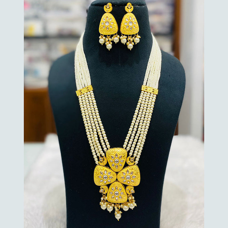 Shagna Gold Plated Kundan Stone And Beads Long Necklace Set