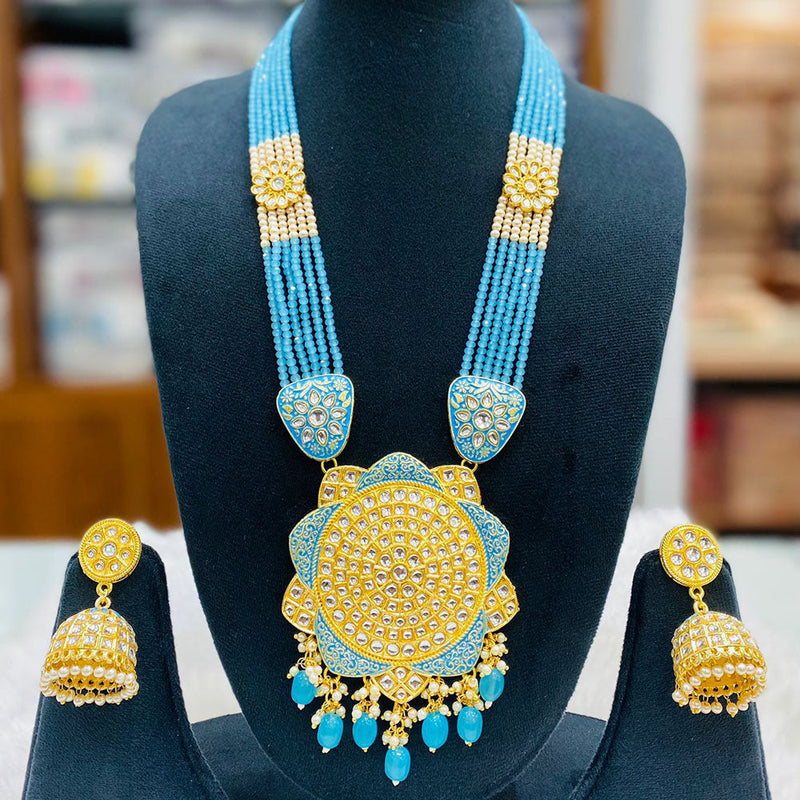 Shagna Gold Plated Kundan Stone And Beads Long Necklace Set