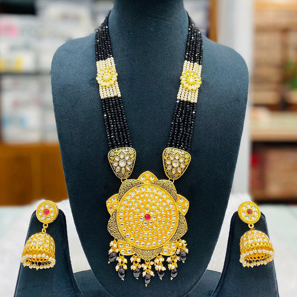 Shagna Gold Plated Kundan Stone And Beads Long Necklace Set