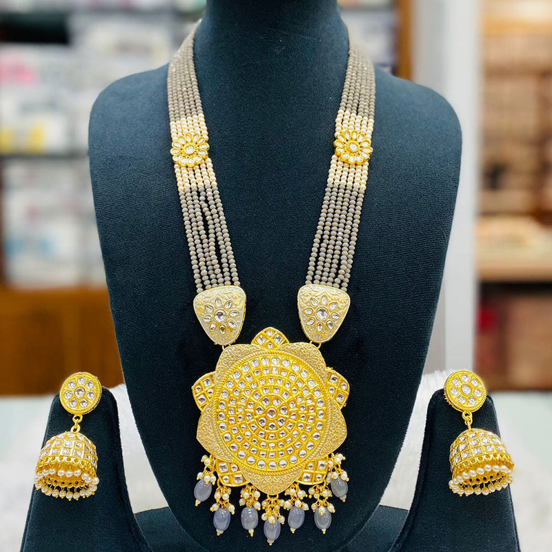 Shagna Gold Plated Kundan Stone And Beads Long Necklace Set