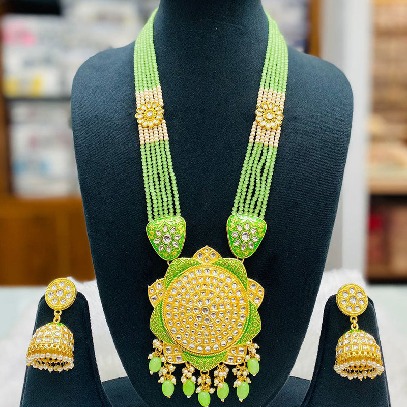 Shagna Gold Plated Kundan Stone And Beads Long Necklace Set