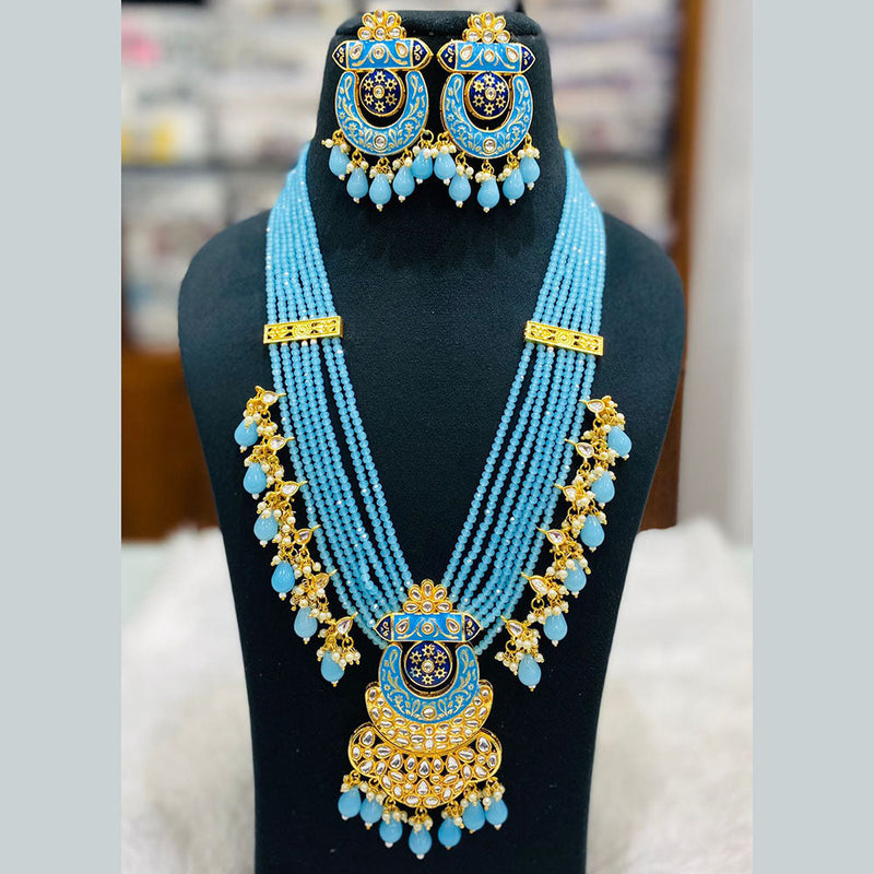 Shagna Gold Plated Kundan Stone And Beads Long Necklace Set