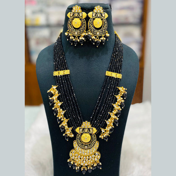 Shagna Gold Plated Kundan Stone And Beads Long Necklace Set