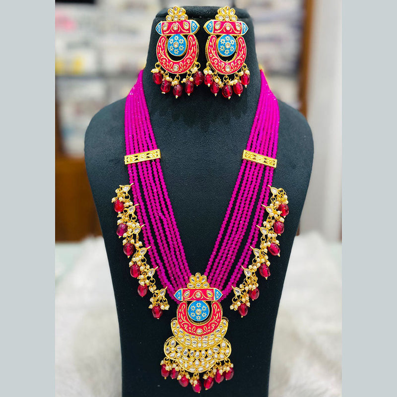 Shagna Gold Plated Kundan Stone And Beads Long Necklace Set