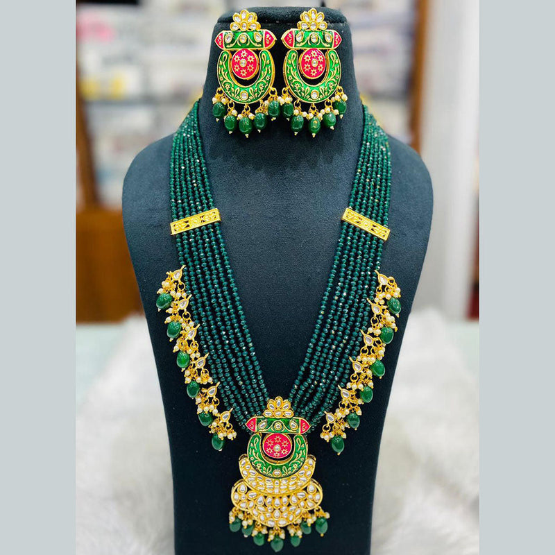 Shagna Gold Plated Kundan Stone And Beads Long Necklace Set