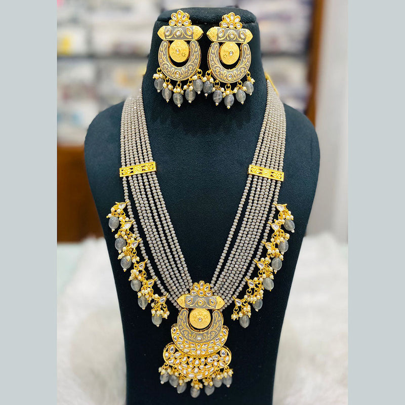 Shagna Gold Plated Kundan Stone And Beads Long Necklace Set