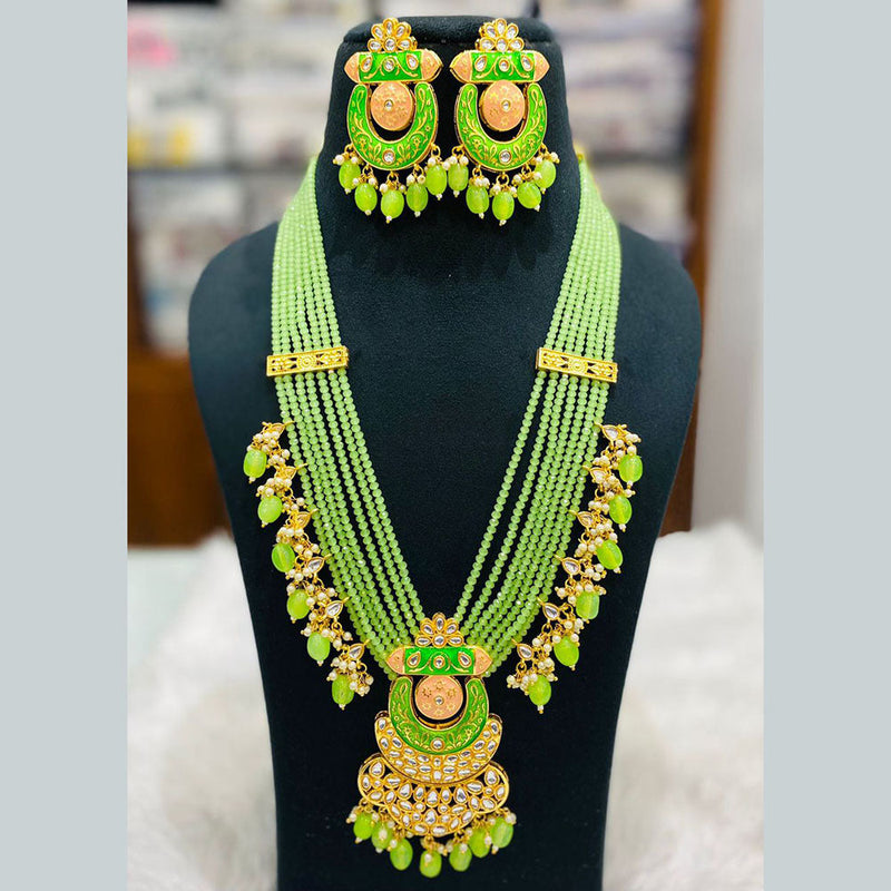 Shagna Gold Plated Kundan Stone And Beads Long Necklace Set