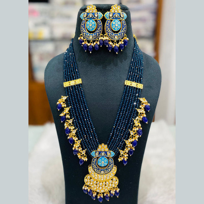 Shagna Gold Plated Kundan Stone And Beads Long Necklace Set