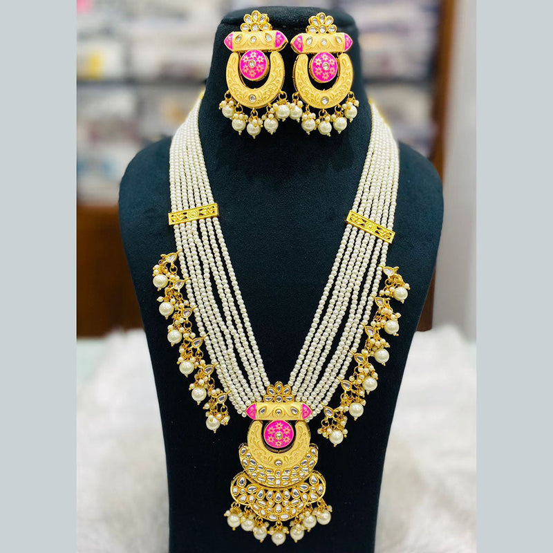 Shagna Gold Plated Kundan Stone And Beads Long Necklace Set