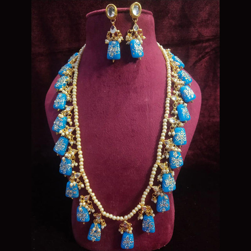 Shagna Gold Plated Pearl And Beads Long Necklace Set