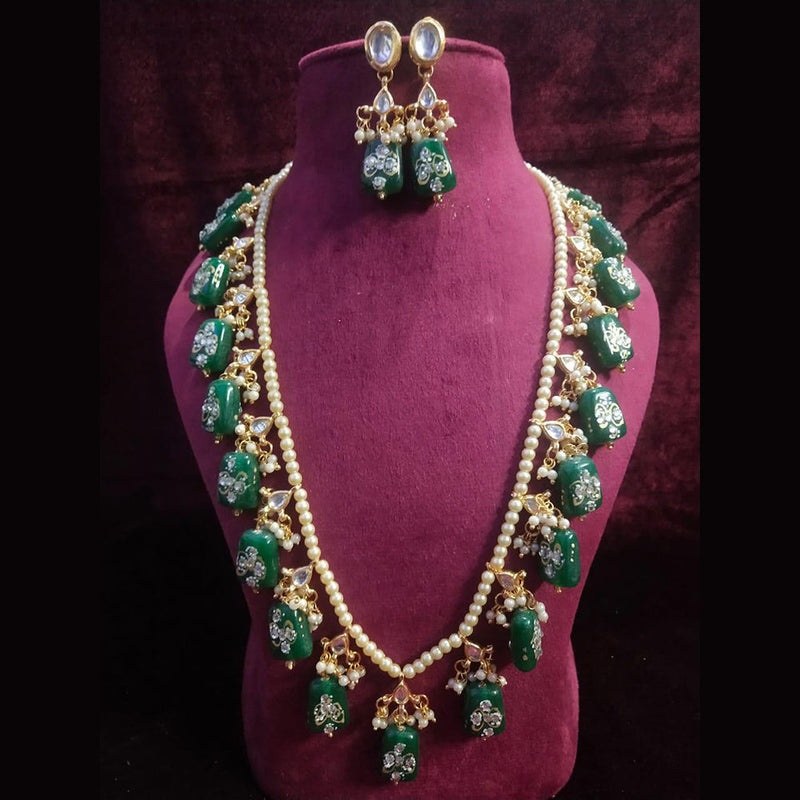 Shagna Gold Plated Pearl And Beads Long Necklace Set