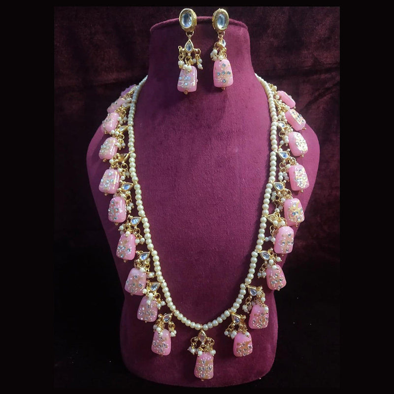 Shagna Gold Plated Pearl And Beads Long Necklace Set