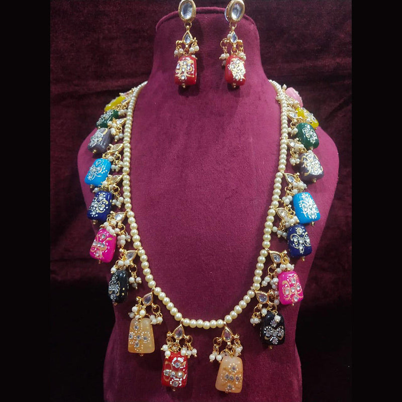 Shagna Gold Plated Pearl And Beads Long Necklace Set