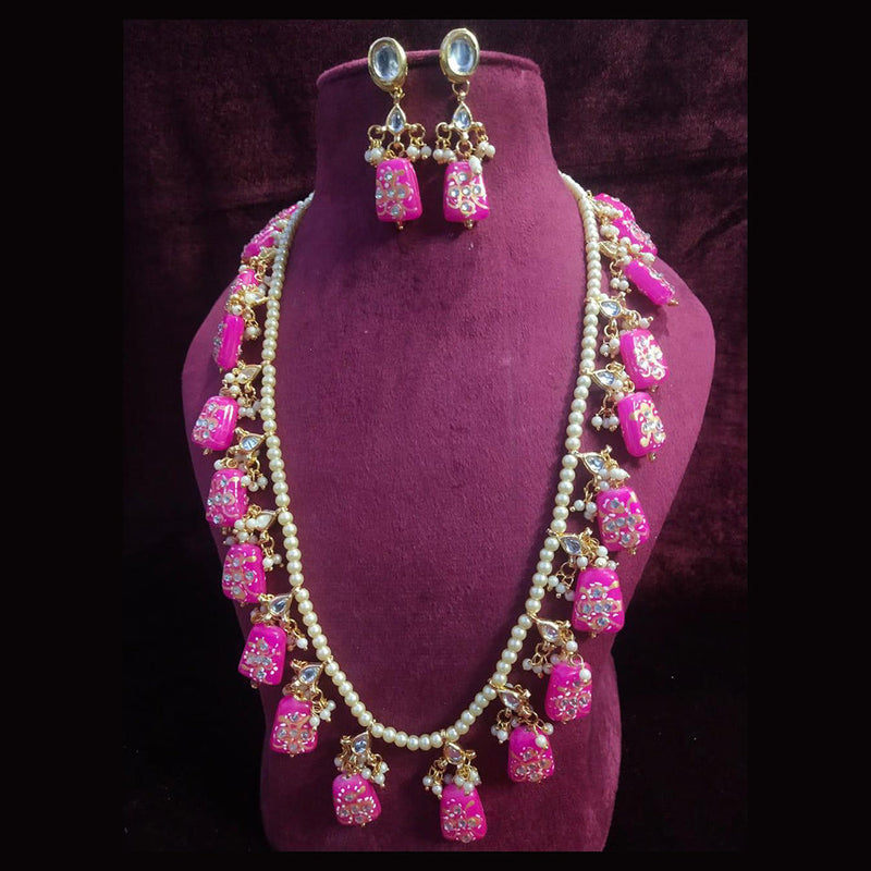 Shagna Gold Plated Pearl And Beads Long Necklace Set